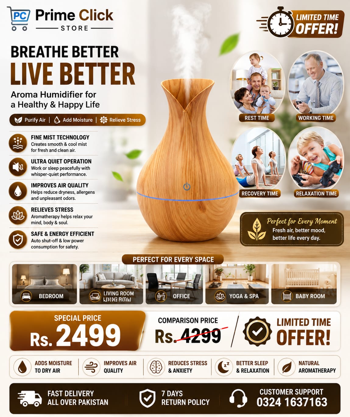 Mini Ultrasonic Aromatherapy Diffuser – Cool Mist Air Humidifier & Essential Oil Aroma Diffuser for Home, Office & Bedroom - Random Color