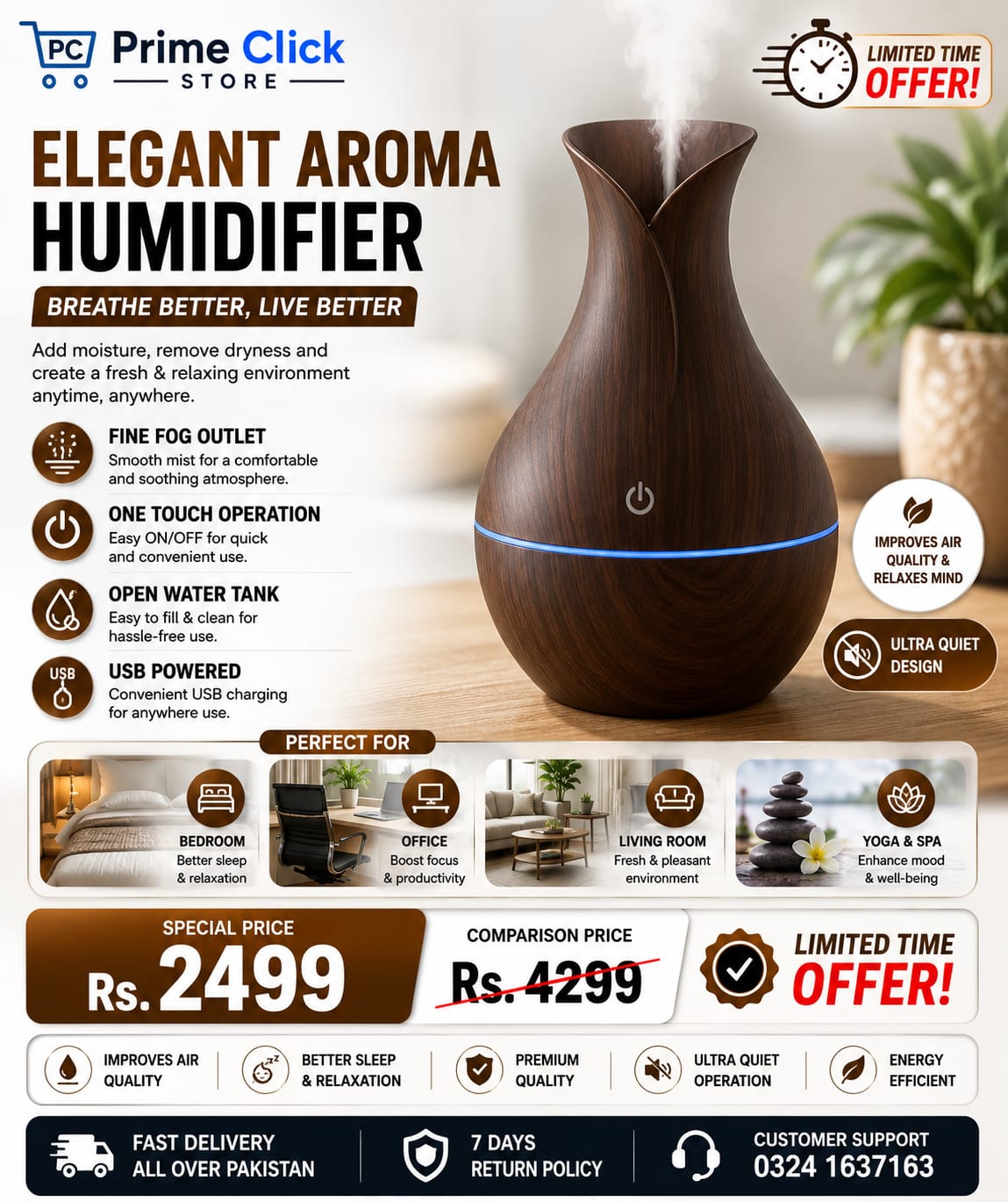 Mini Ultrasonic Aromatherapy Diffuser – Cool Mist Air Humidifier & Essential Oil Aroma Diffuser for Home, Office & Bedroom - Random Color