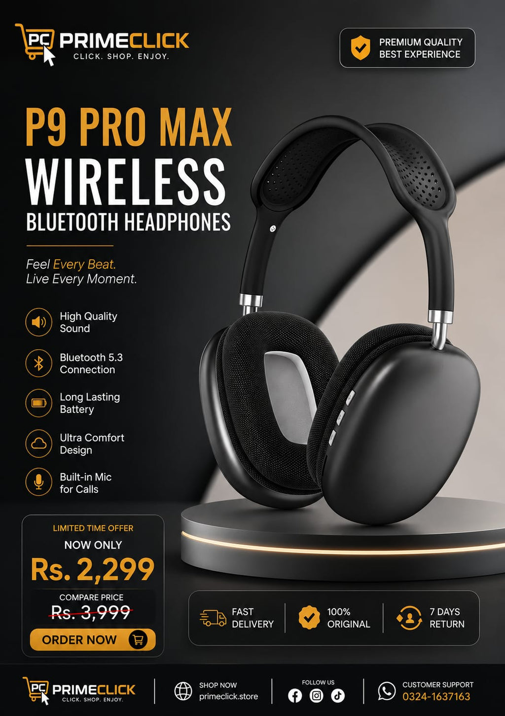 p9 pro max Wireless Bluetooth Headphones - Random colors ~ With Box & With Cablep9 pro max Wireless Bluetooth Headphones - Random colors ~ With Box & With Cable