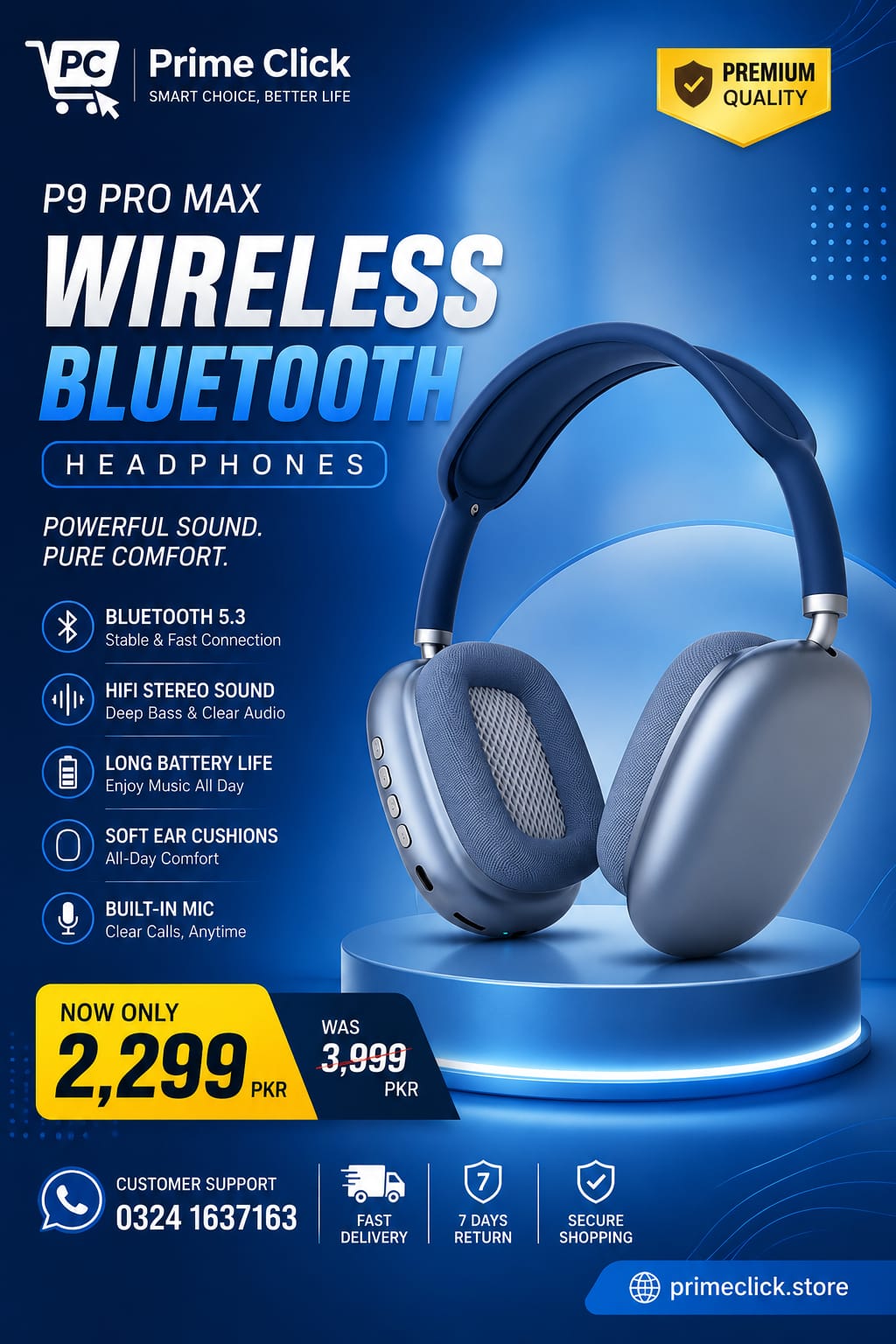 p9 pro max Wireless Bluetooth Headphones - Random colors ~ With Box & With Cablep9 pro max Wireless Bluetooth Headphones - Random colors ~ With Box & With Cable