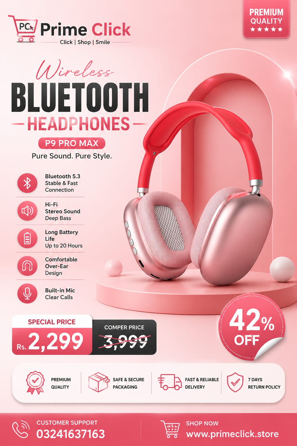 p9 pro max Wireless Bluetooth Headphones - Random colors ~ With Box & With Cablep9 pro max Wireless Bluetooth Headphones - Random colors ~ With Box & With Cable