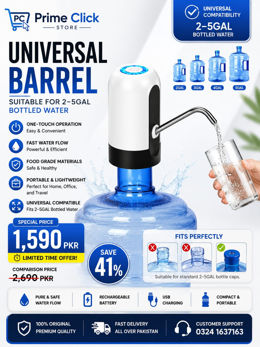 Automatic Electric Water Bottle Pump Dispenser – USB Rechargeable One-Touch Water Pump