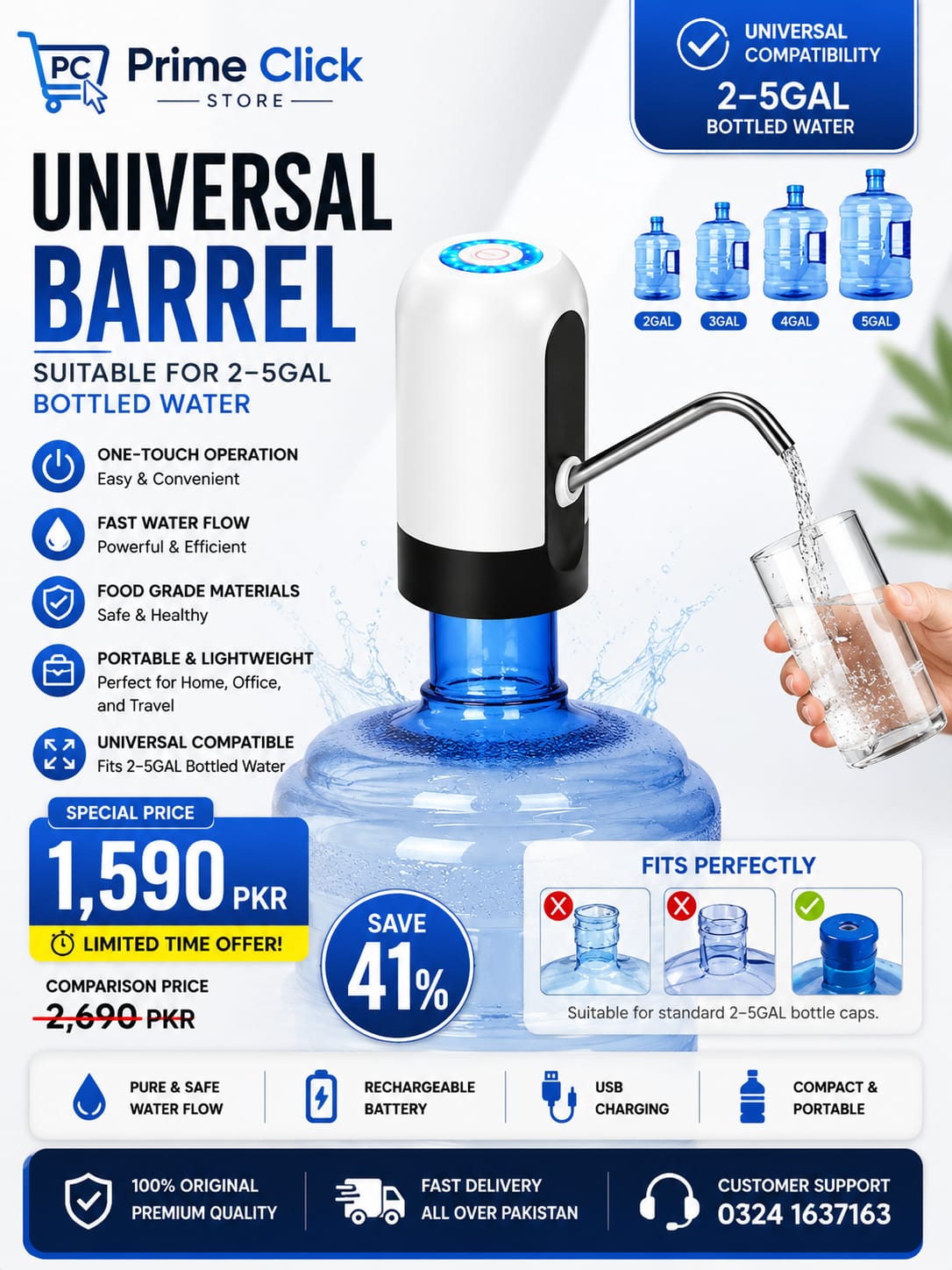 Automatic Electric Water Bottle Pump Dispenser – USB Rechargeable One-Touch Water Pump