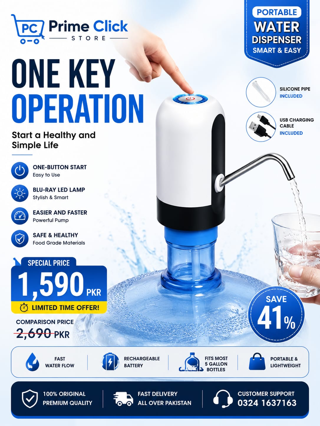 Automatic Electric Water Bottle Pump Dispenser – USB Rechargeable One-Touch Water Pump