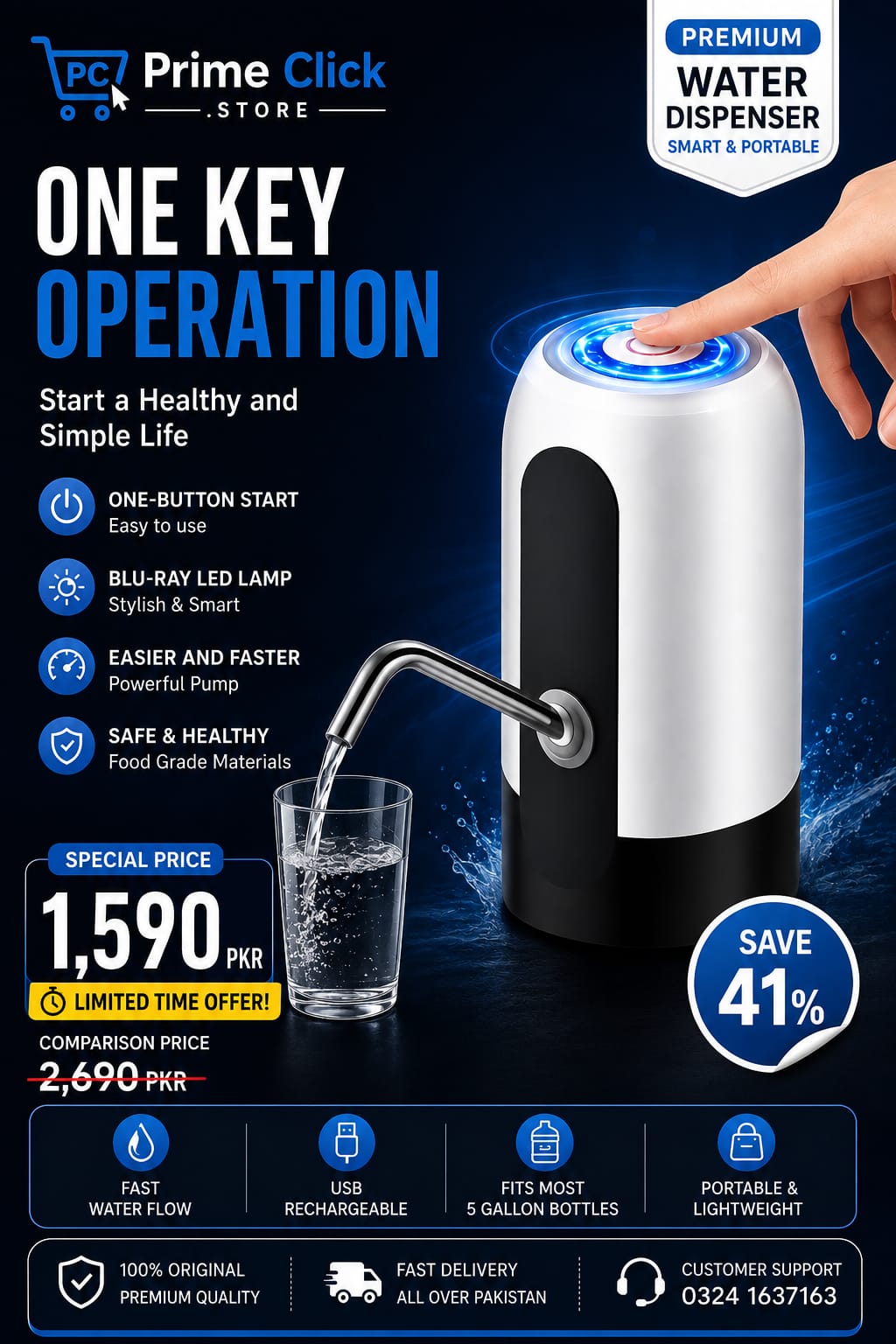 Automatic Electric Water Bottle Pump Dispenser – USB Rechargeable One-Touch Water Pump