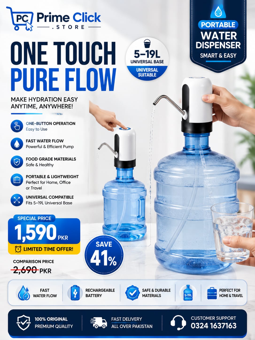 Automatic Electric Water Bottle Pump Dispenser – USB Rechargeable One-Touch Water Pump