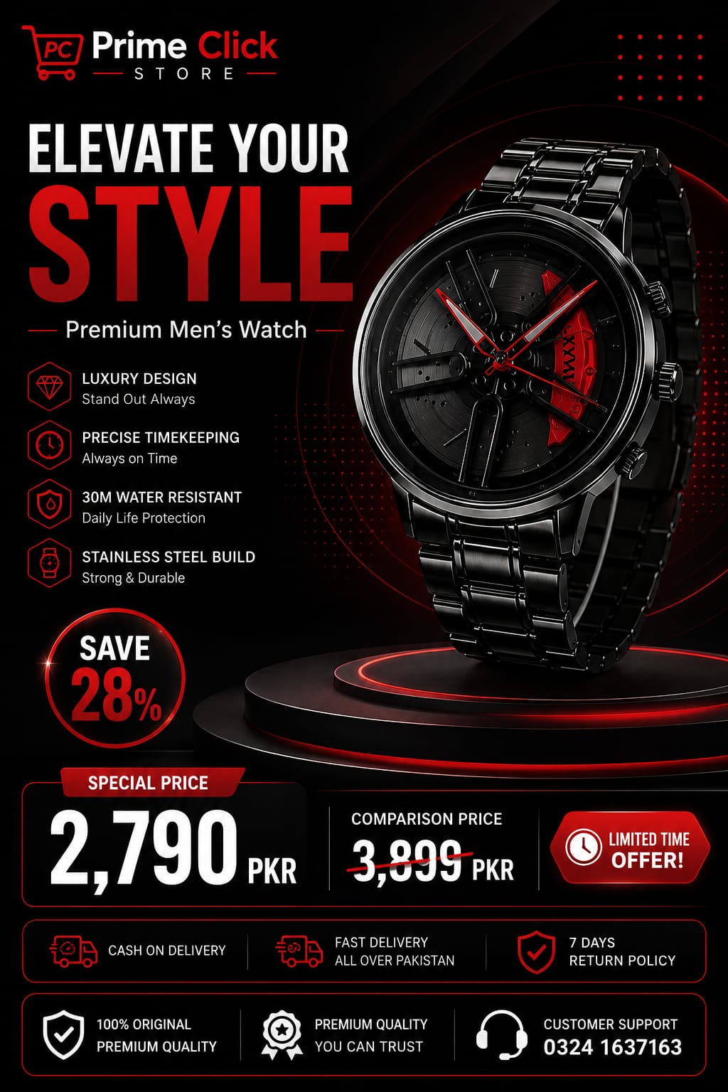 Men's Stylish Spinning Dial Watch – Premium Rotating Wheel Design Wrist Watch for Men