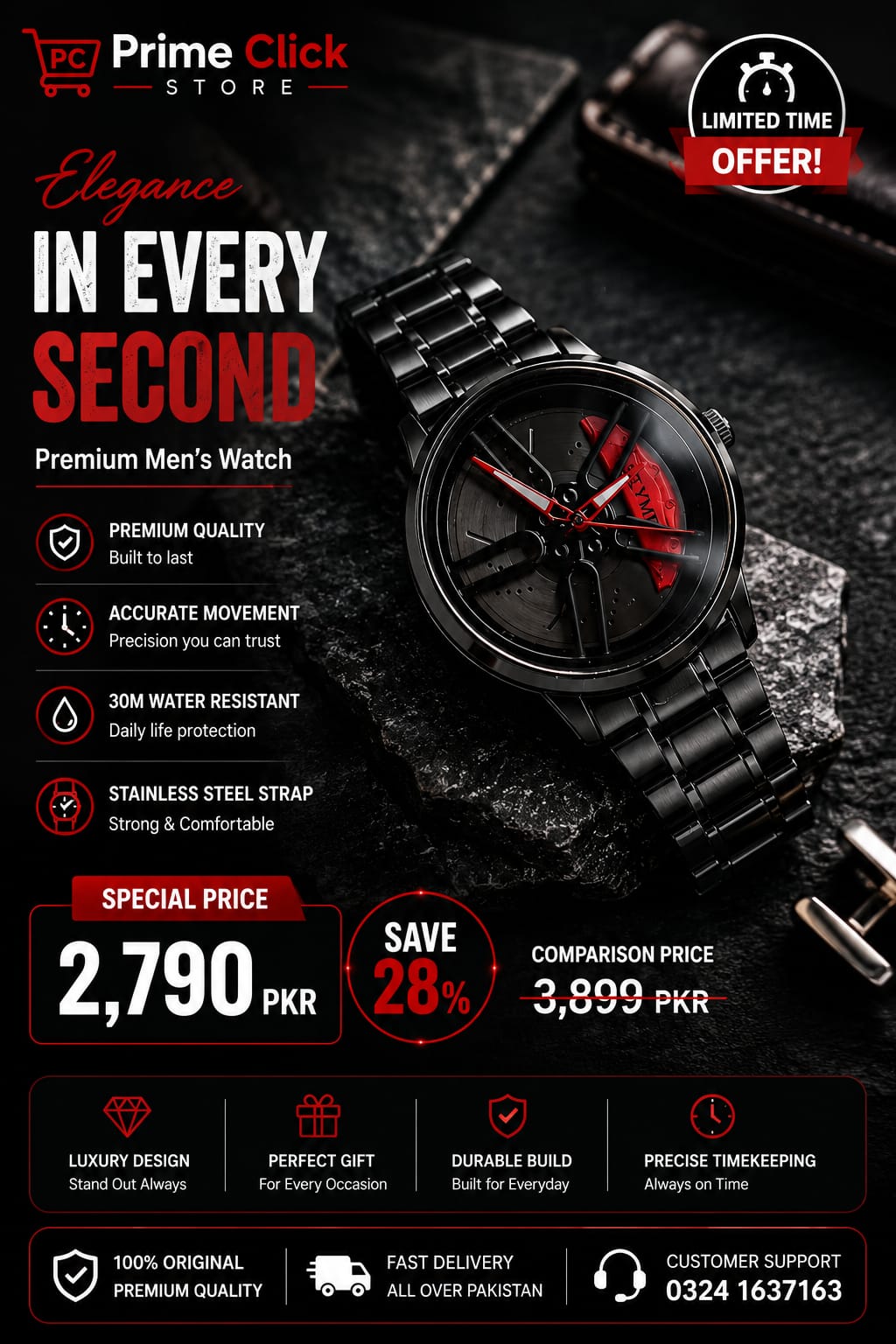 Men's Stylish Spinning Dial Watch – Premium Rotating Wheel Design Wrist Watch for Men