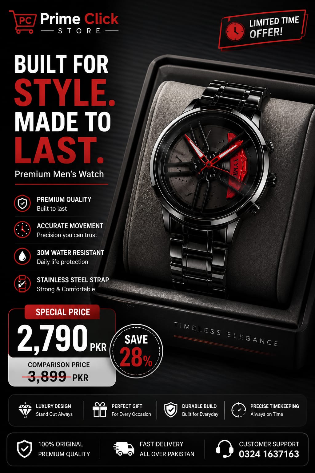 Men's Stylish Spinning Dial Watch – Premium Rotating Wheel Design Wrist Watch for Men