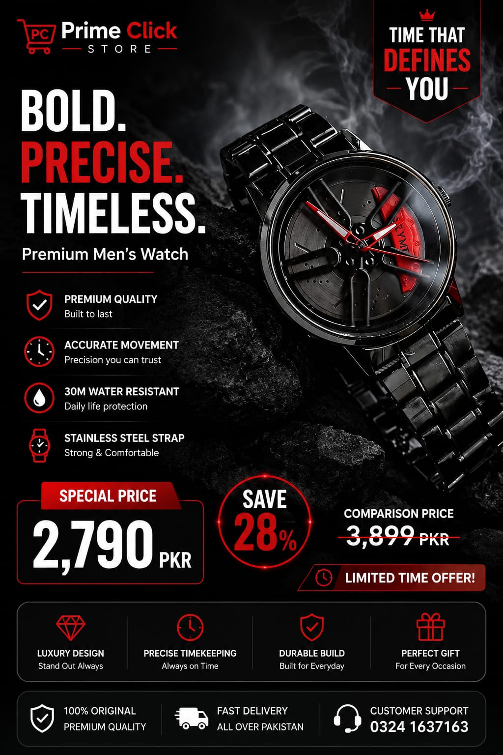 Men's Stylish Spinning Dial Watch – Premium Rotating Wheel Design Wrist Watch for Men