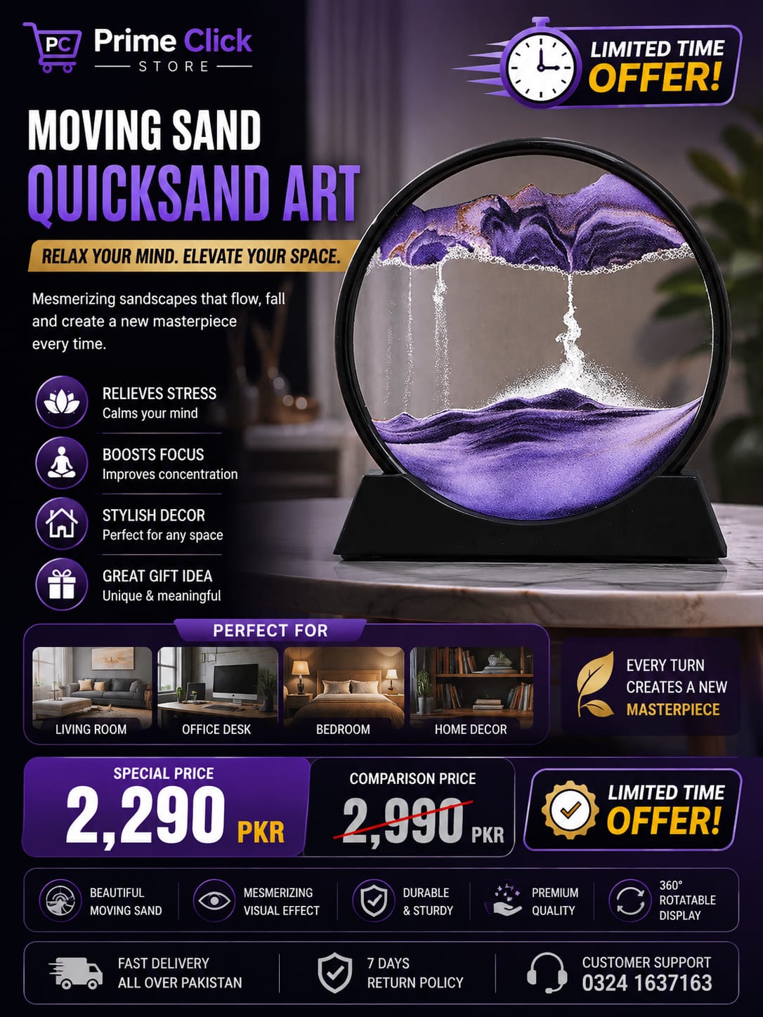 3D Moving Sand Art Lamp - Flowing Sand Painting Picture Dynamic Hourglass Decorative Desk