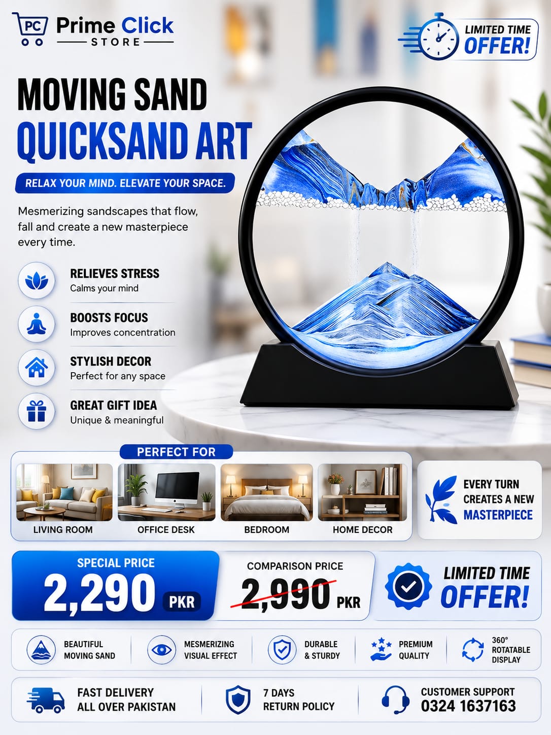 3D Moving Sand Art Lamp - Flowing Sand Painting Picture Dynamic Hourglass Decorative Desk