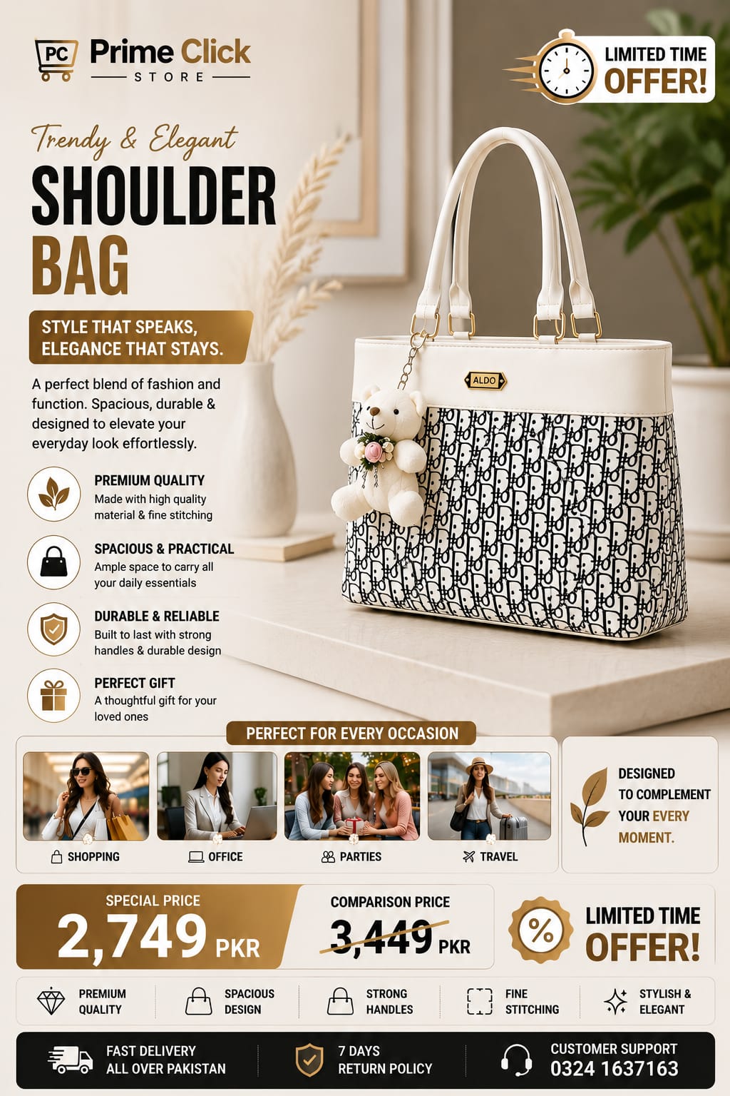 Elegant Monochrome Teddy Charm Tote Bag