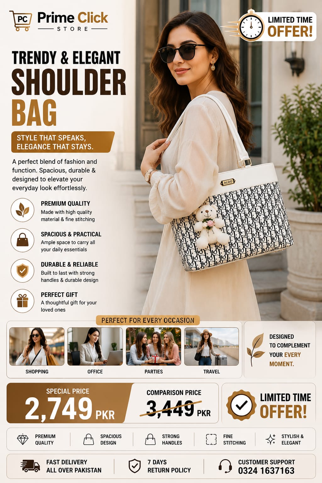 Elegant Monochrome Teddy Charm Tote Bag